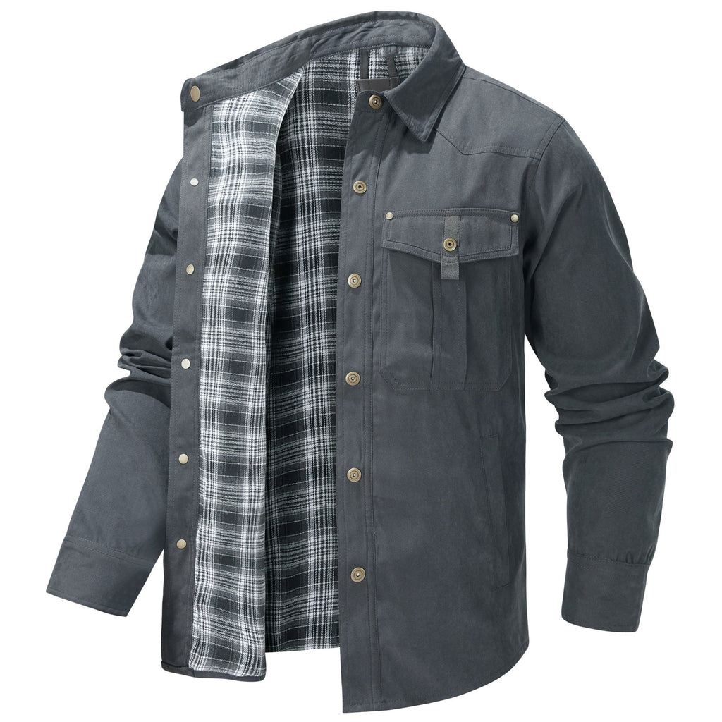 Men's Plaid Flannel Collar Casual Work Jacket
