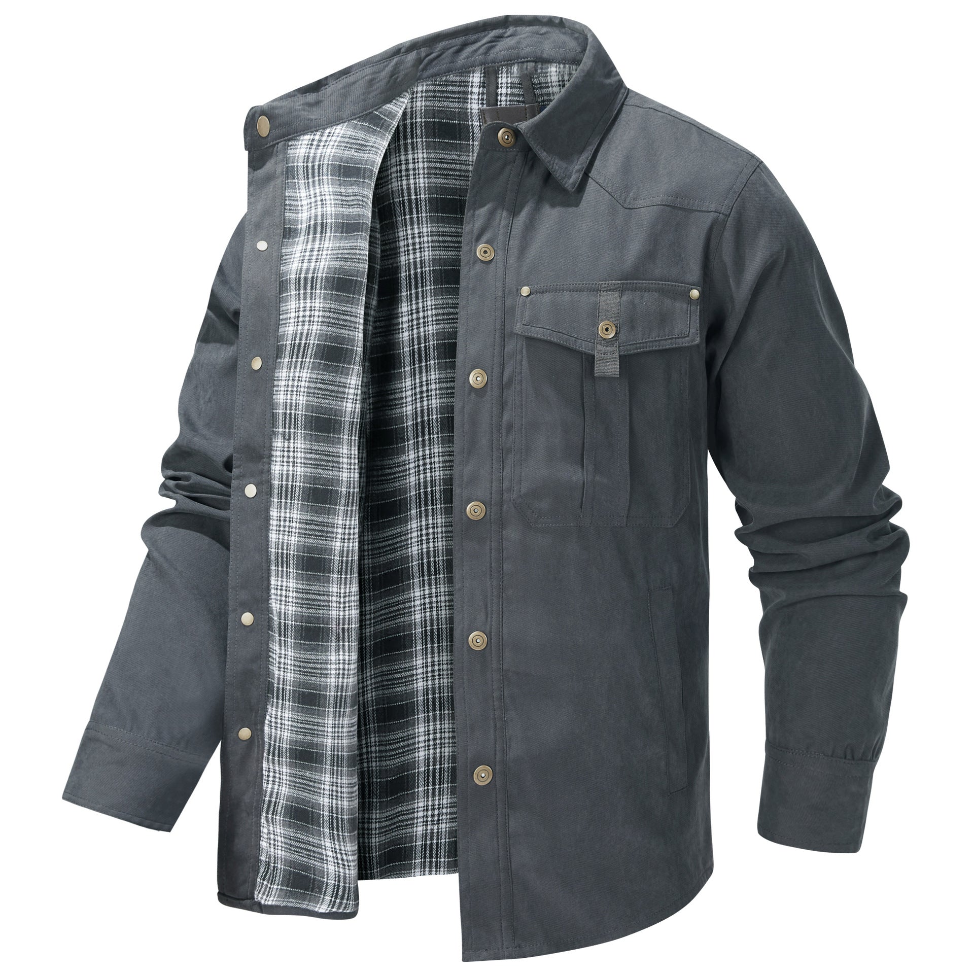 Men's Plaid Flannel Collar Casual Work Jacket