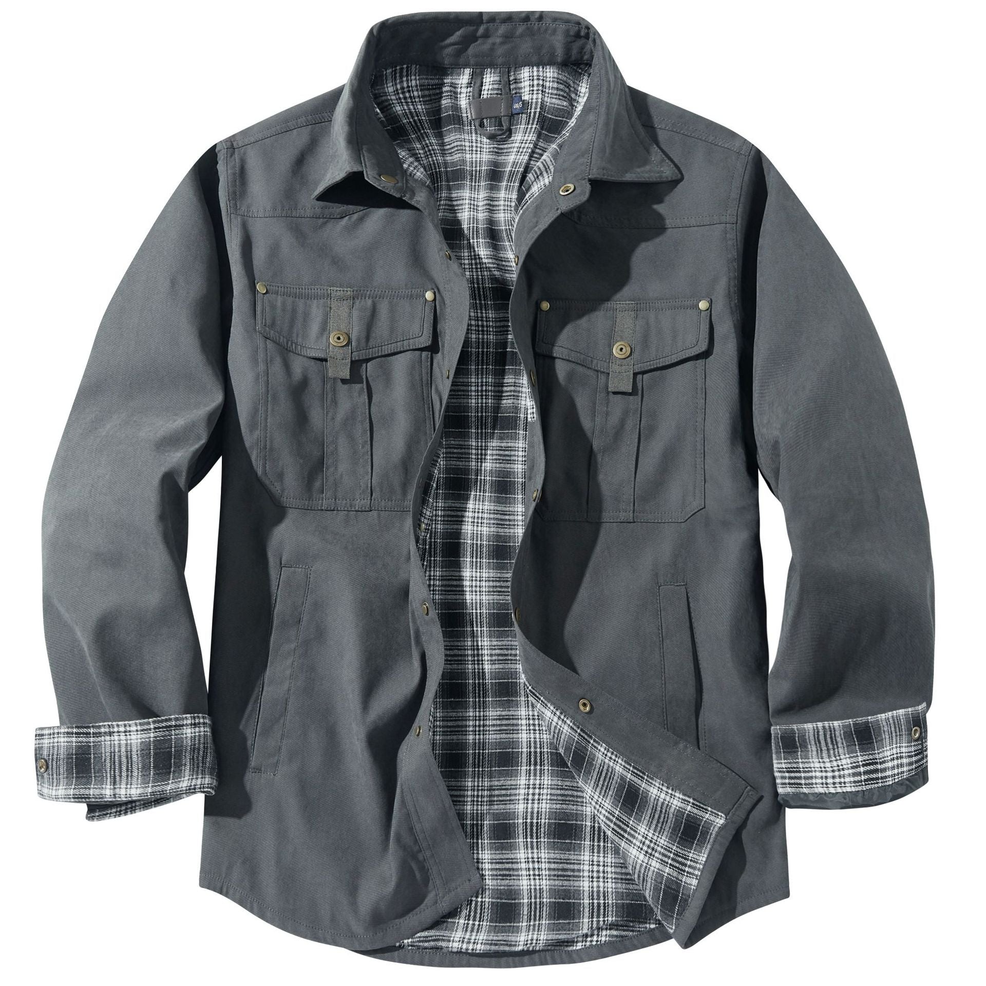 Men's Plaid Flannel Collar Casual Work Jacket