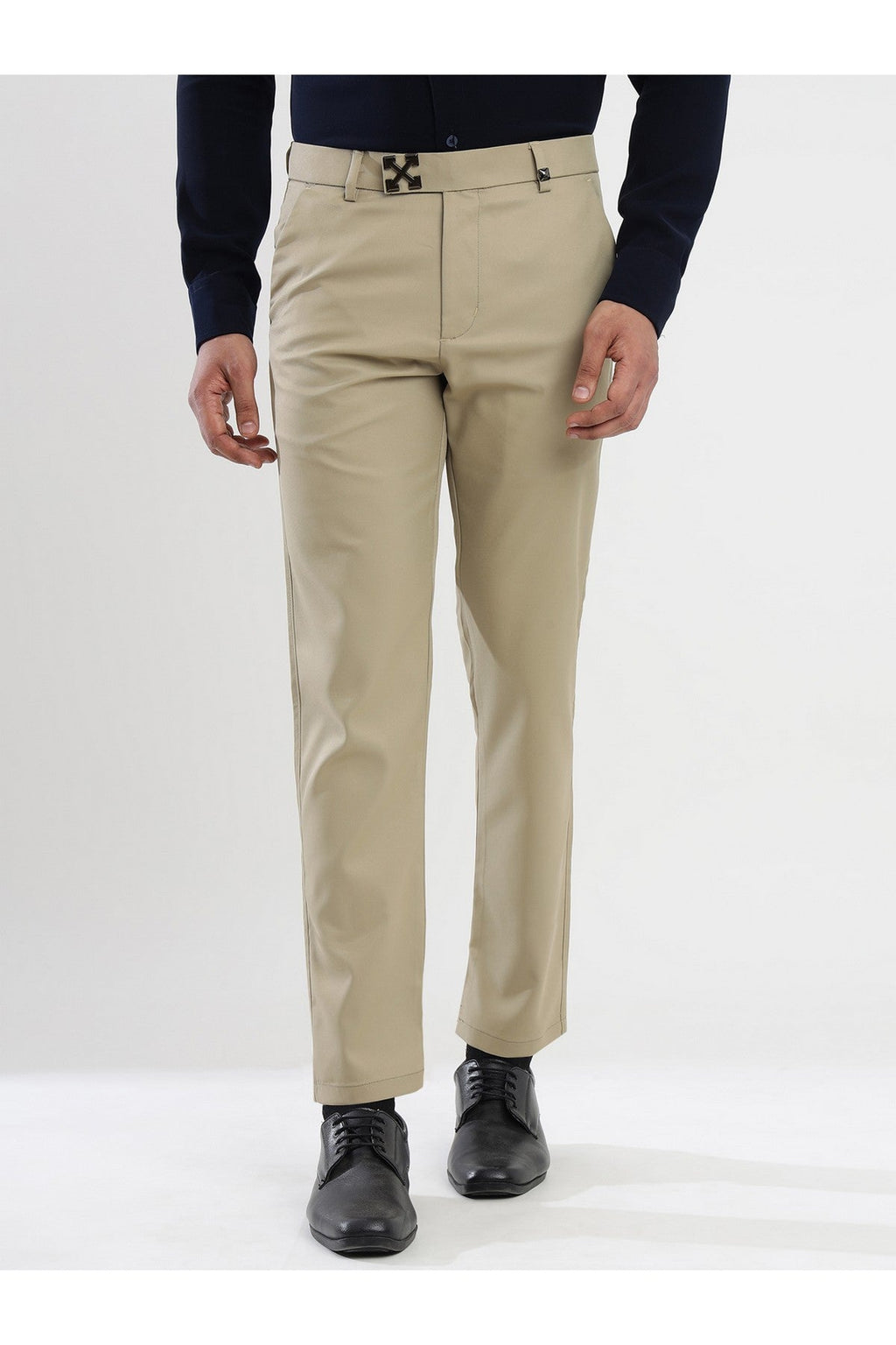 Men's Beige Viscose Imported Formal Trousers