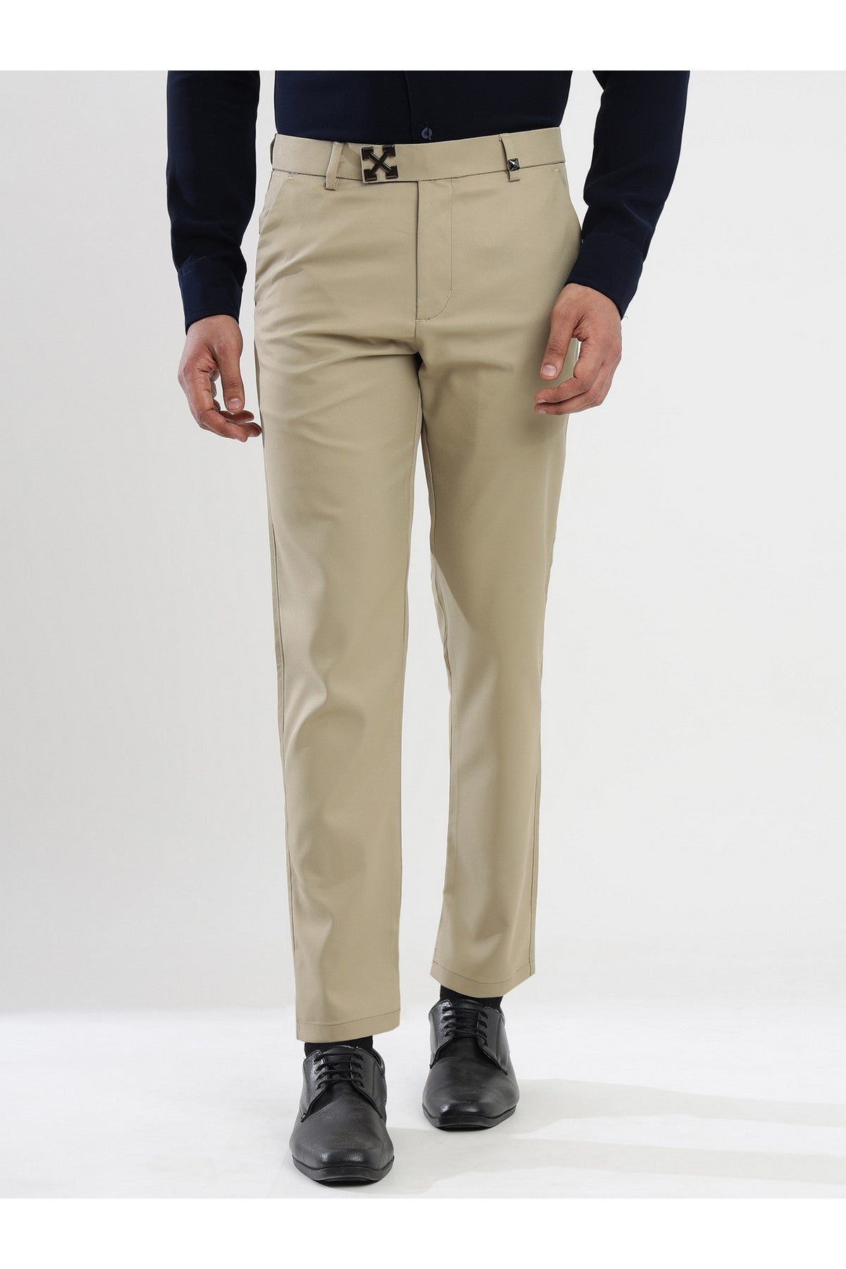 Men's Beige Viscose Imported Formal Trousers