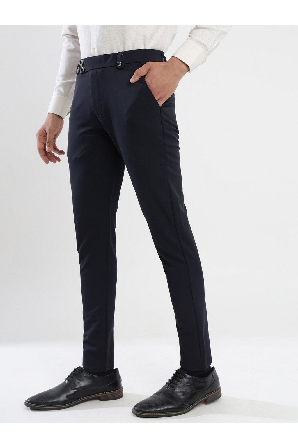 Men's Navy Blue Viscose Imported Formal Trousers