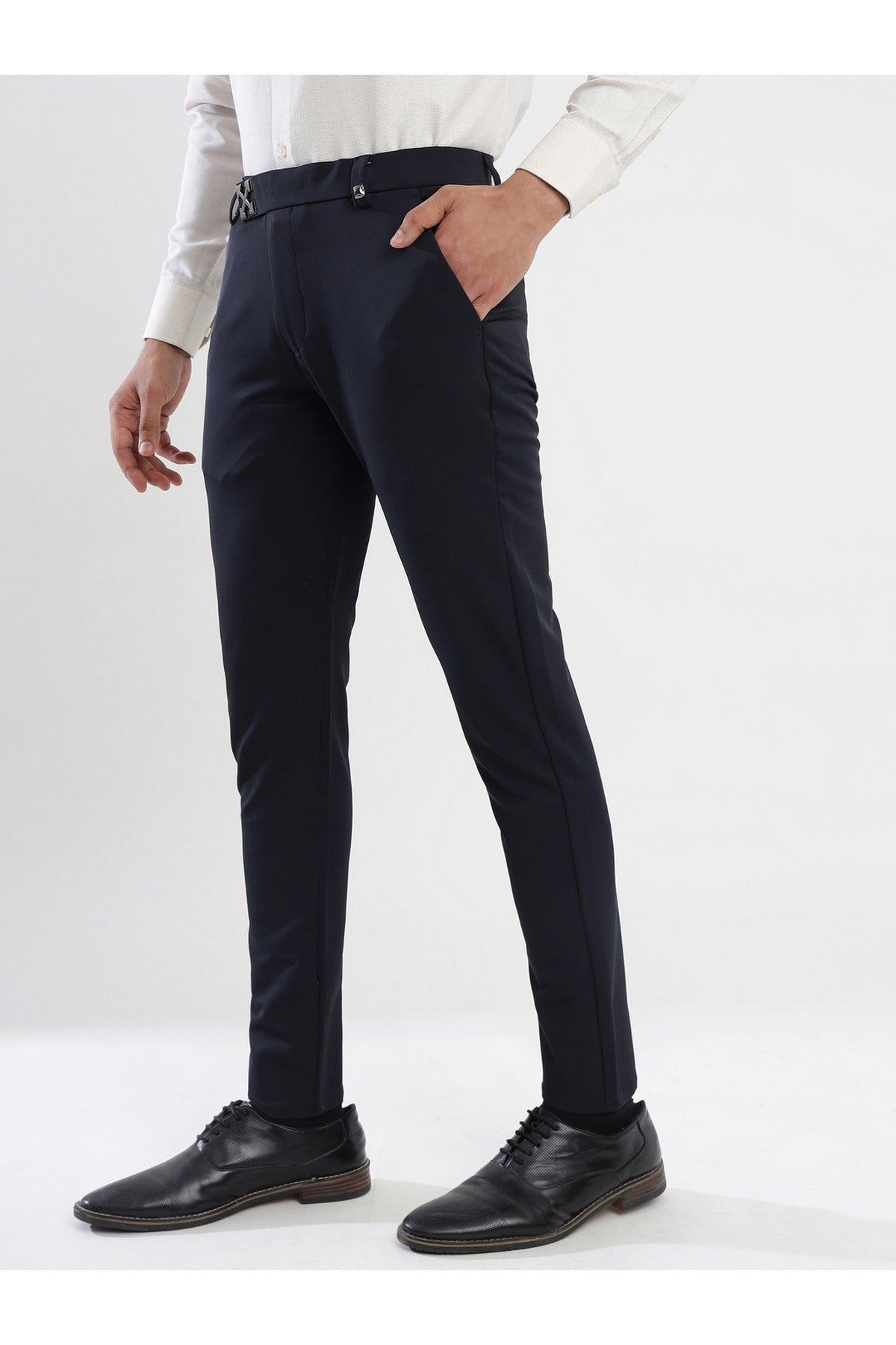 Men's Navy Blue Viscose Imported Formal Trousers