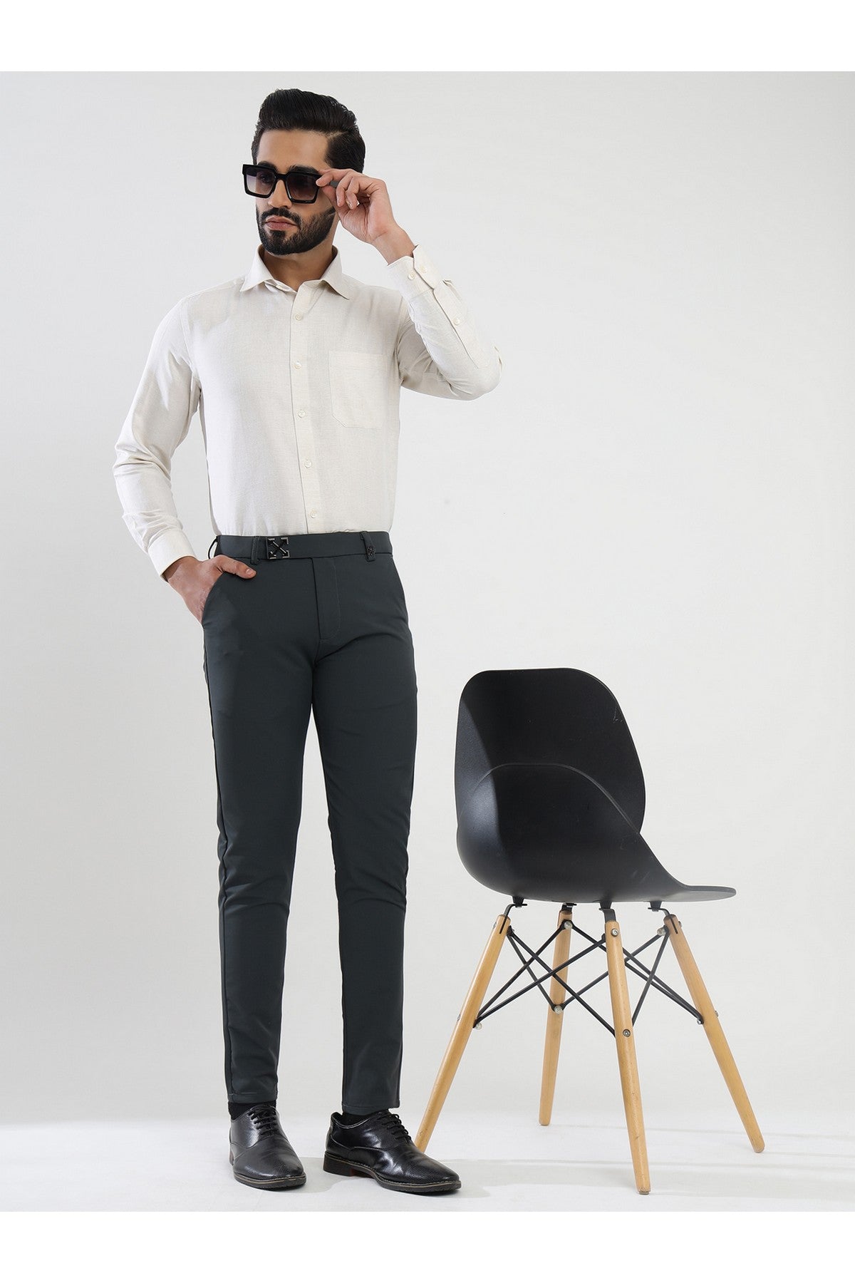 Men's Grey Viscose Imported Formal Trousers