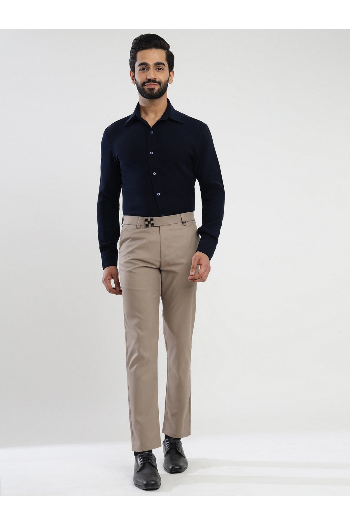 Men's Khakhi Viscose Imported Formal Trousers