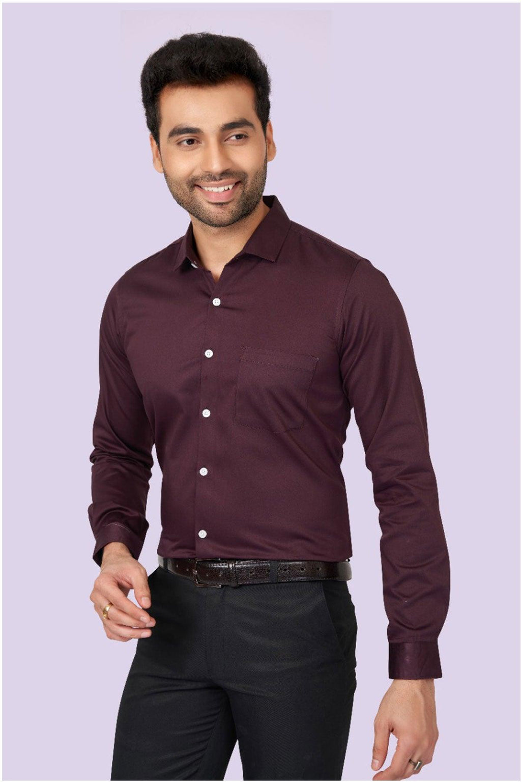 Morden Men Dark Grey Slim Fit Cotton Satin Formal Shirt