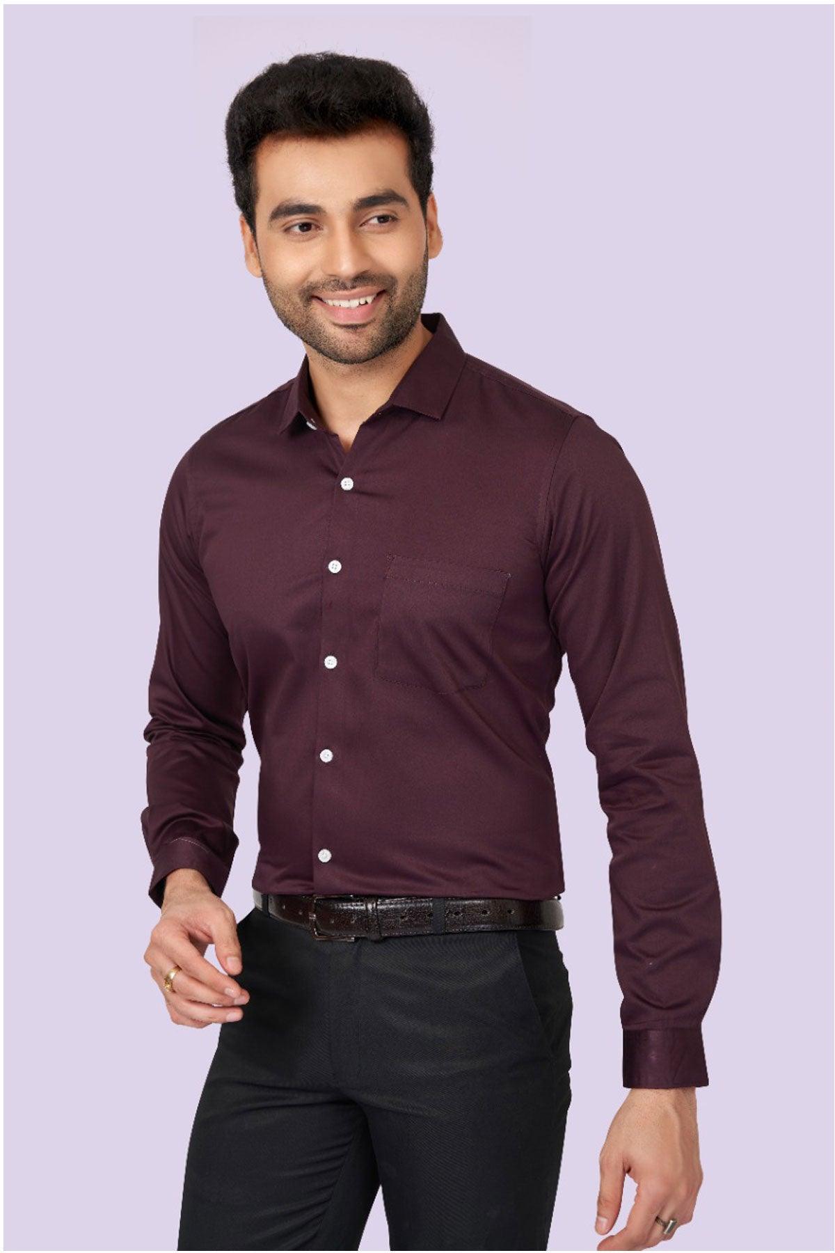 Morden Men Dark Grey Slim Fit Cotton Satin Formal Shirt