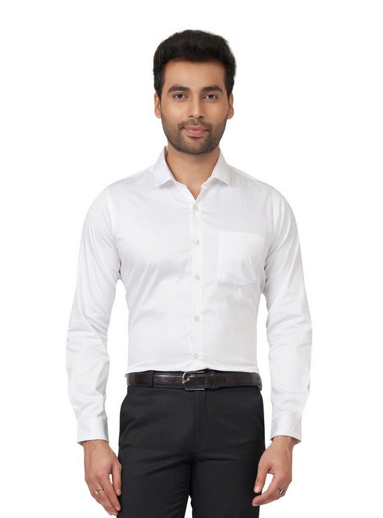 White latest Men Slim Fit Cotton Satin Formal Shirt for independence day