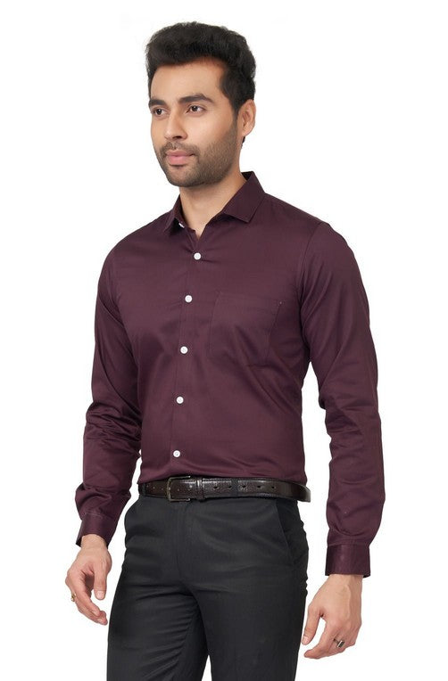 Trendy wine Men Slim Fit Cotton Satin Formal Shirt